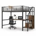 Letto a soppalco in metallo con scrivania e scaffale in legno MDF Nero e Marrone