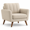 Poltrona in Tessuto Beige con Gambe in Legno