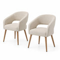Set di 2 Sedie in Tessuto Beige con Gambe in Legno