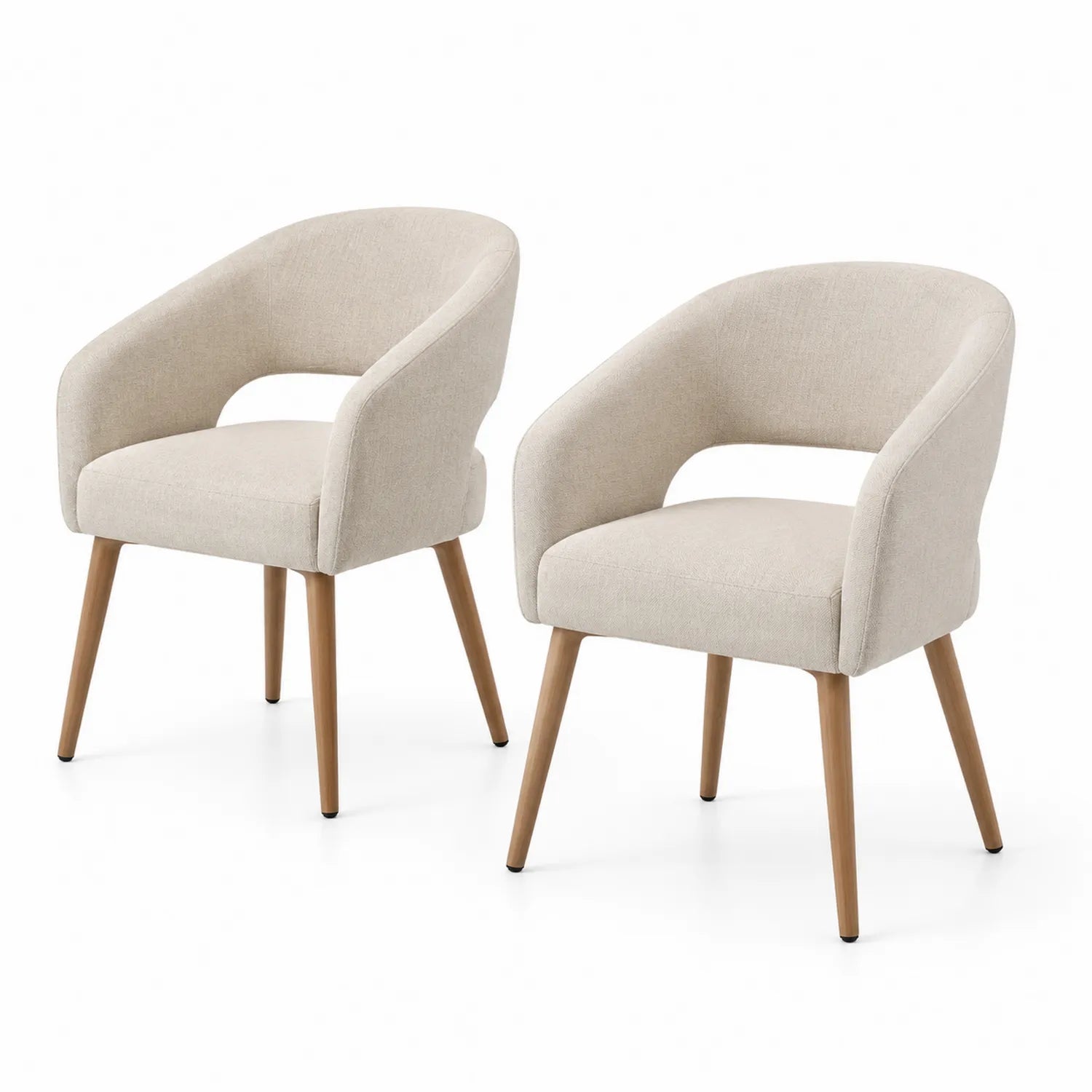 Set di 2 Sedie in Tessuto Beige con Gambe in Legno