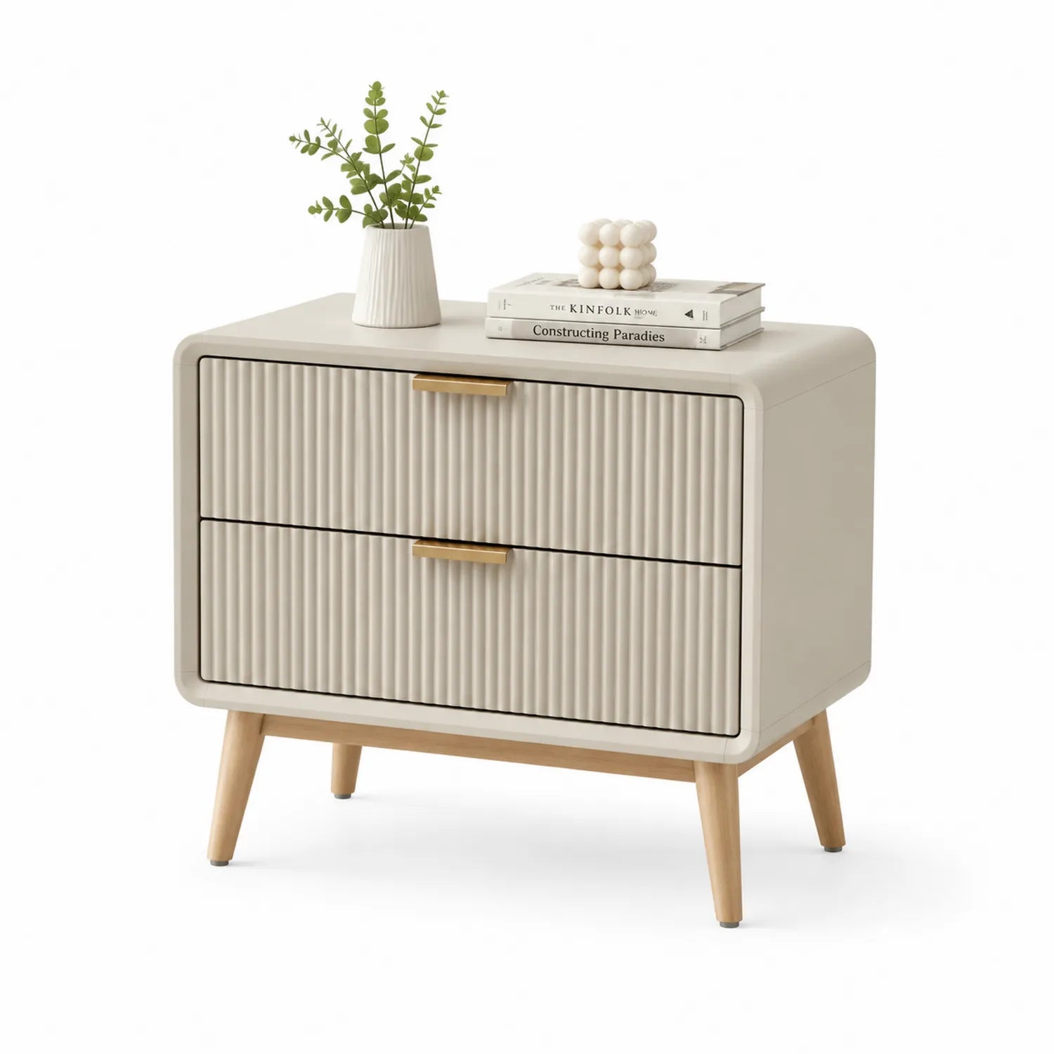 Comodino in legno con cassetti beige