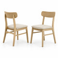 Set di 2 Sedie in Legno con Seduta in Tessuto Beige