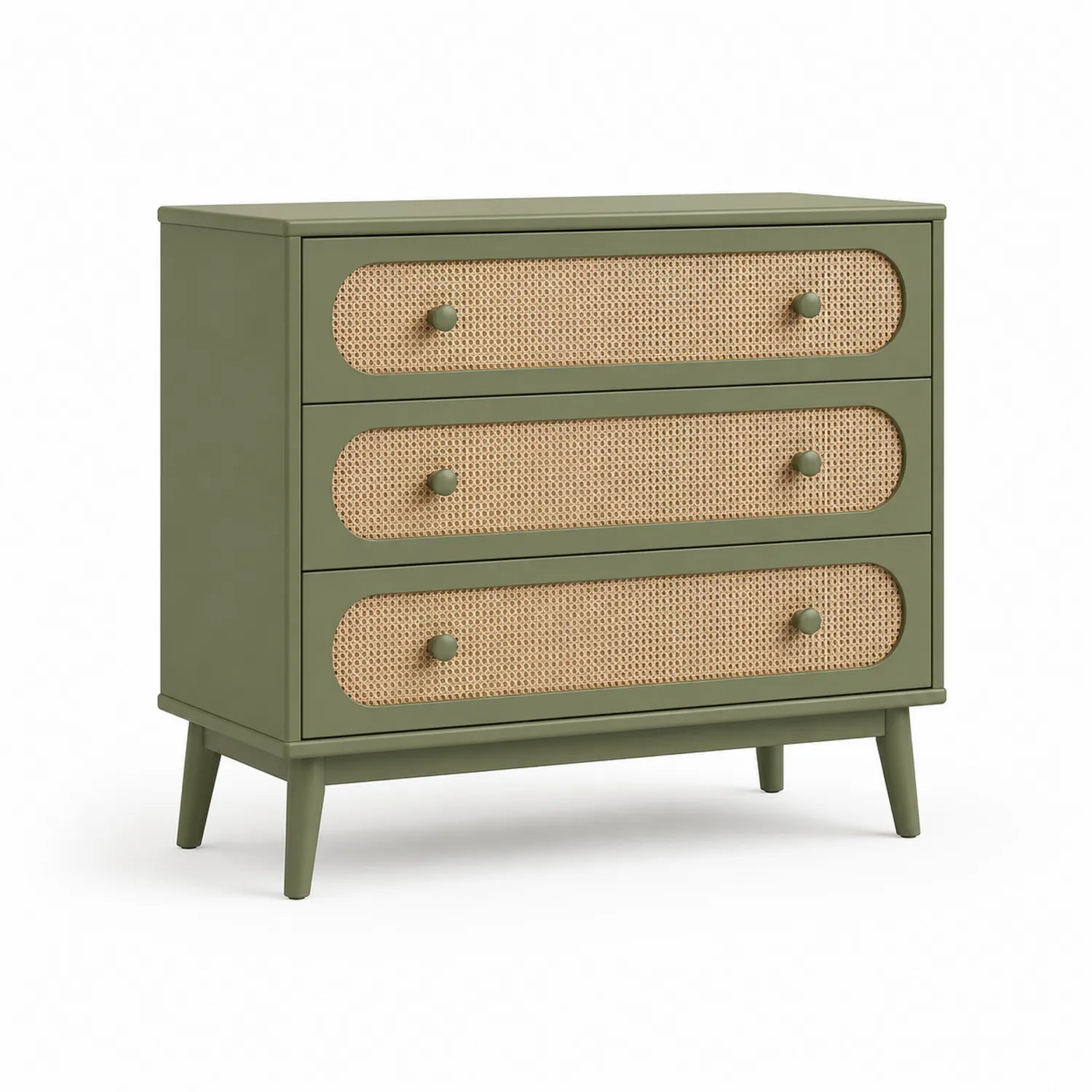 Cassettiera in Legno con Fronte in Rattan Verde 80x40x75 cm