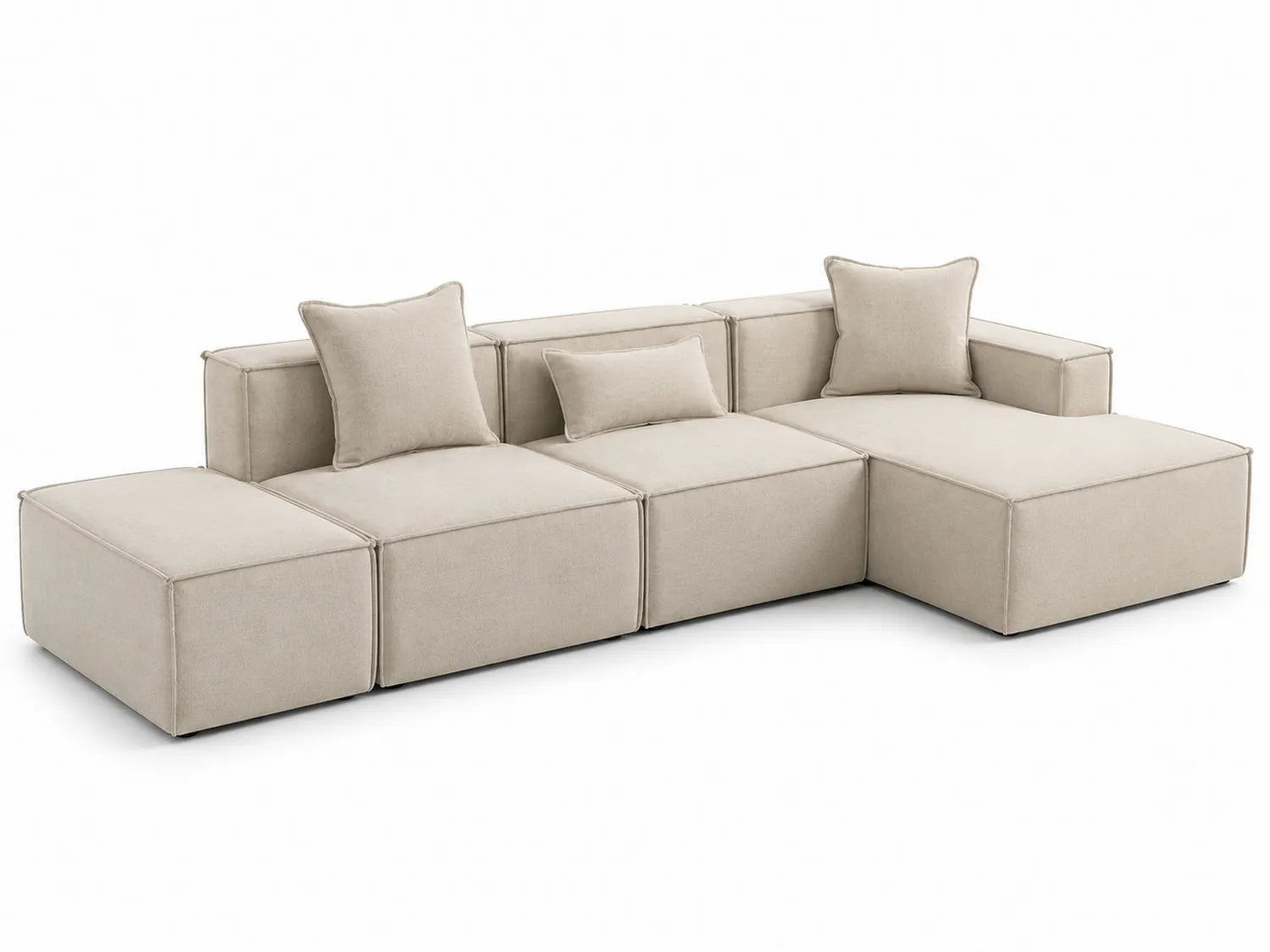 Divano modulare in tessuto beige con cuscini