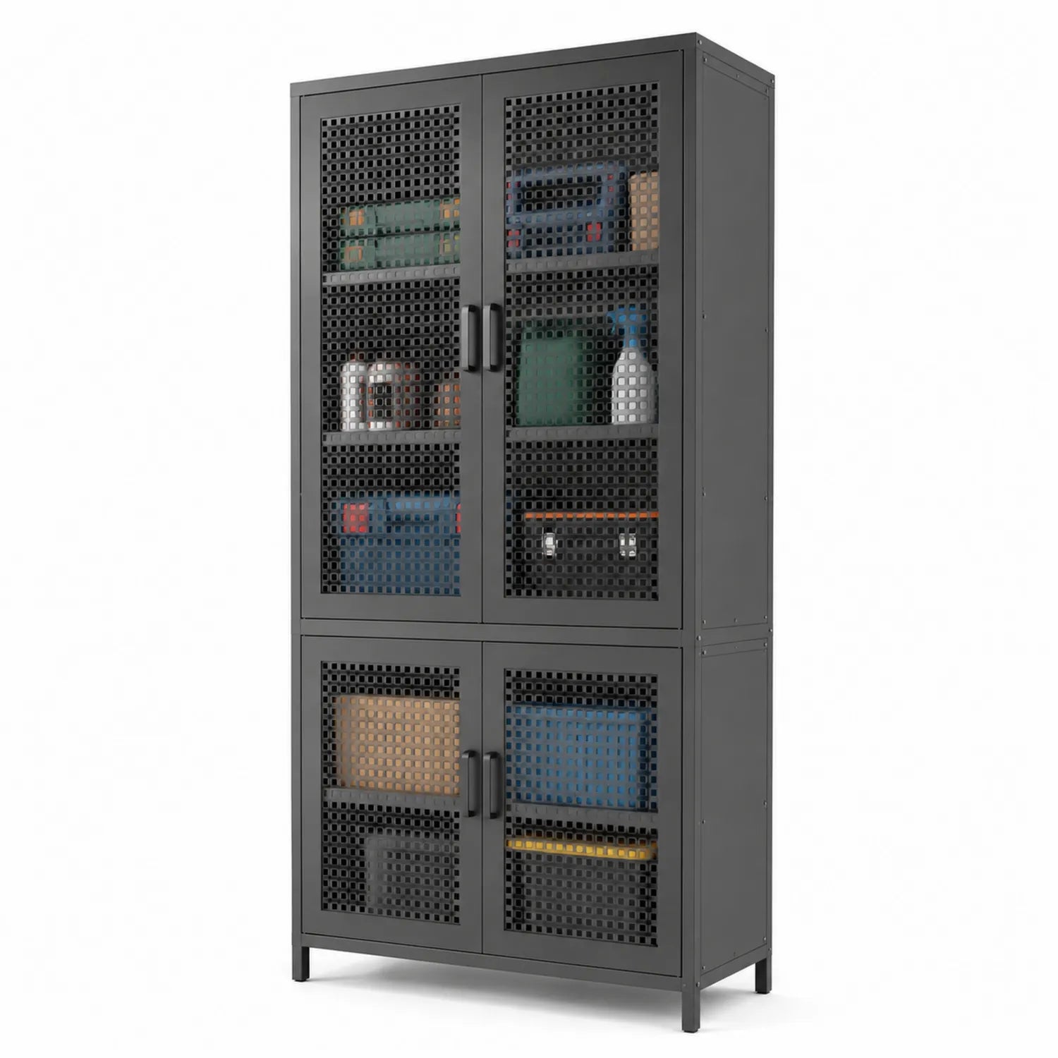 Armadio in metallo nero con ante traforate 180 x 90 x 40 cm