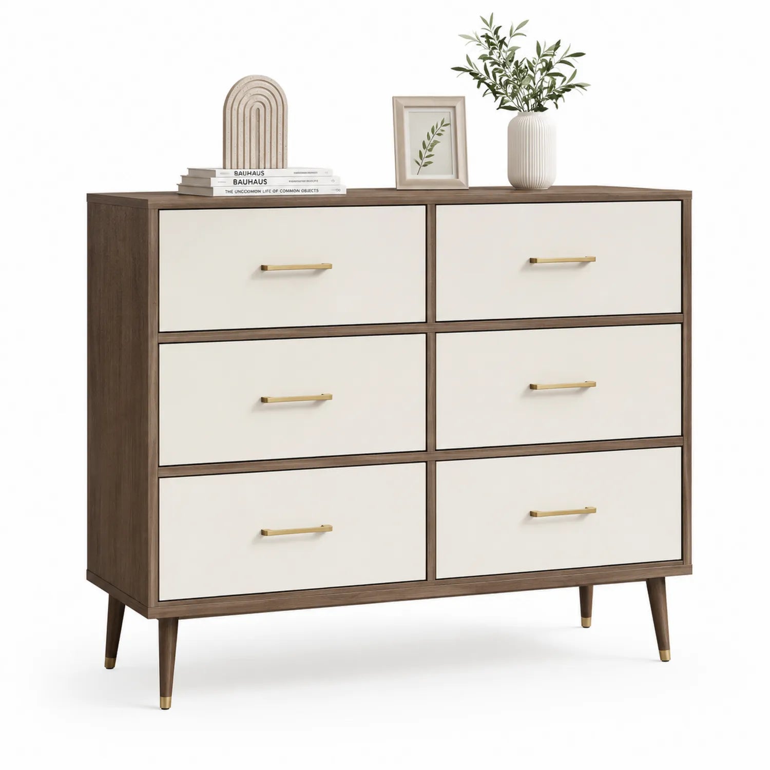 Cassettiera a sei cassetti in Legno e MDF Marrone e Bianco