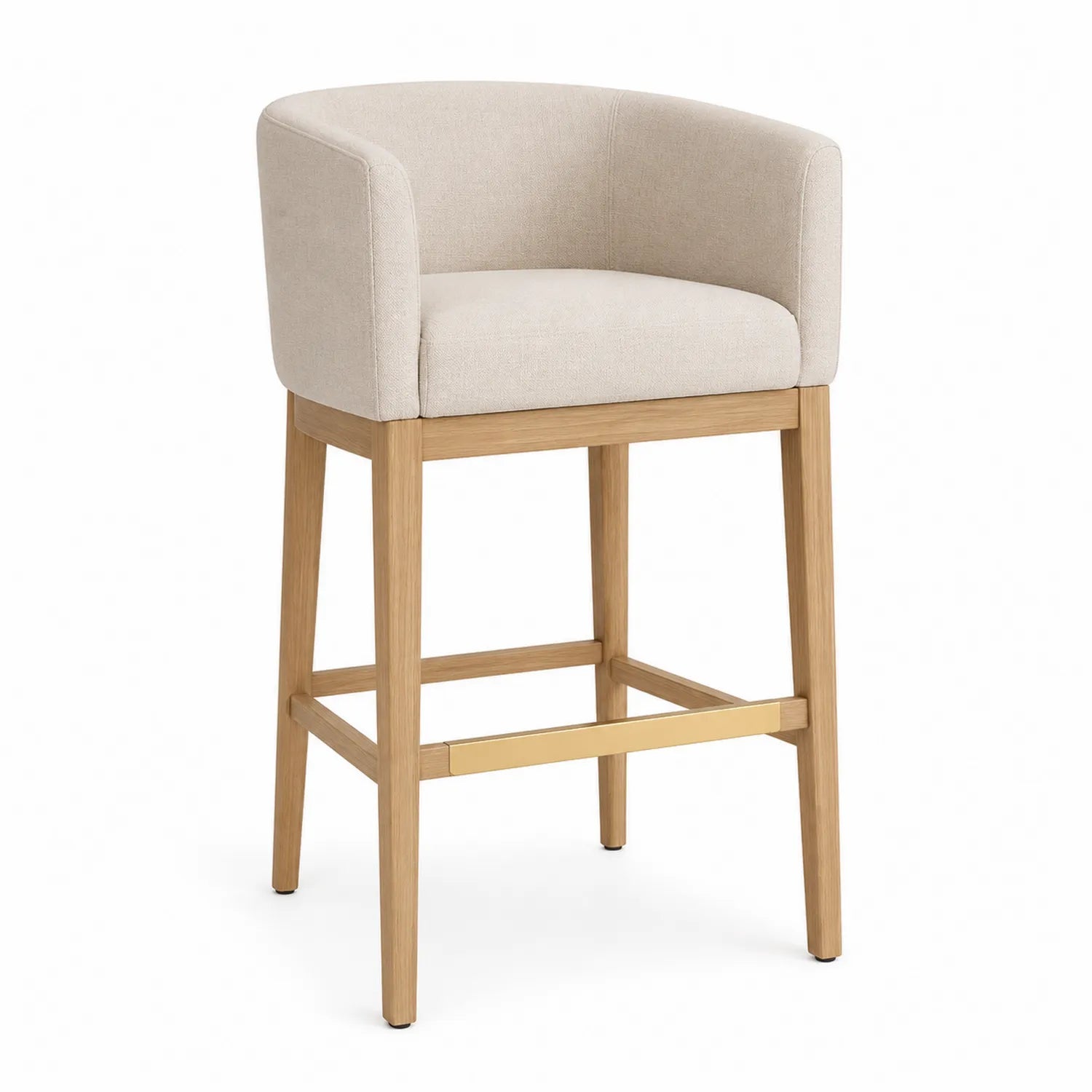Sgabello da bar in legno con seduta in tessuto beige