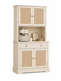 Credenza in Legno con Ante in Rattan Crema