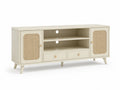 Mobile TV in MDF con ante in rattan e cassetti beige