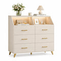 Cassettiera in MDF con 8 Cassetti Beige e Maniglie in Metallo Dorato