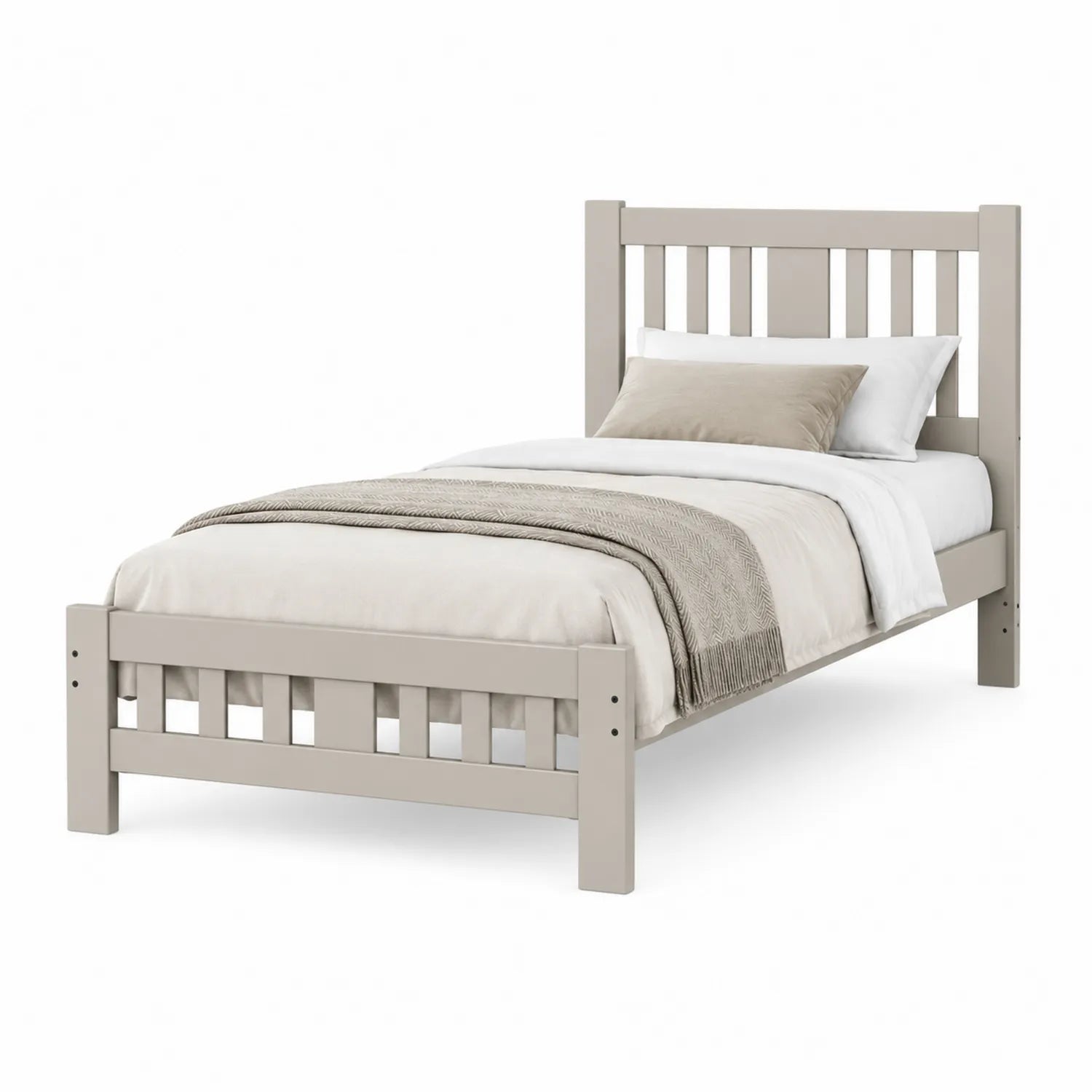 Letto singolo in legno massello beige 200x90 cm