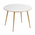Tavolo da pranzo rotondo in marmo e metallo bianco e oro diametro 90cm