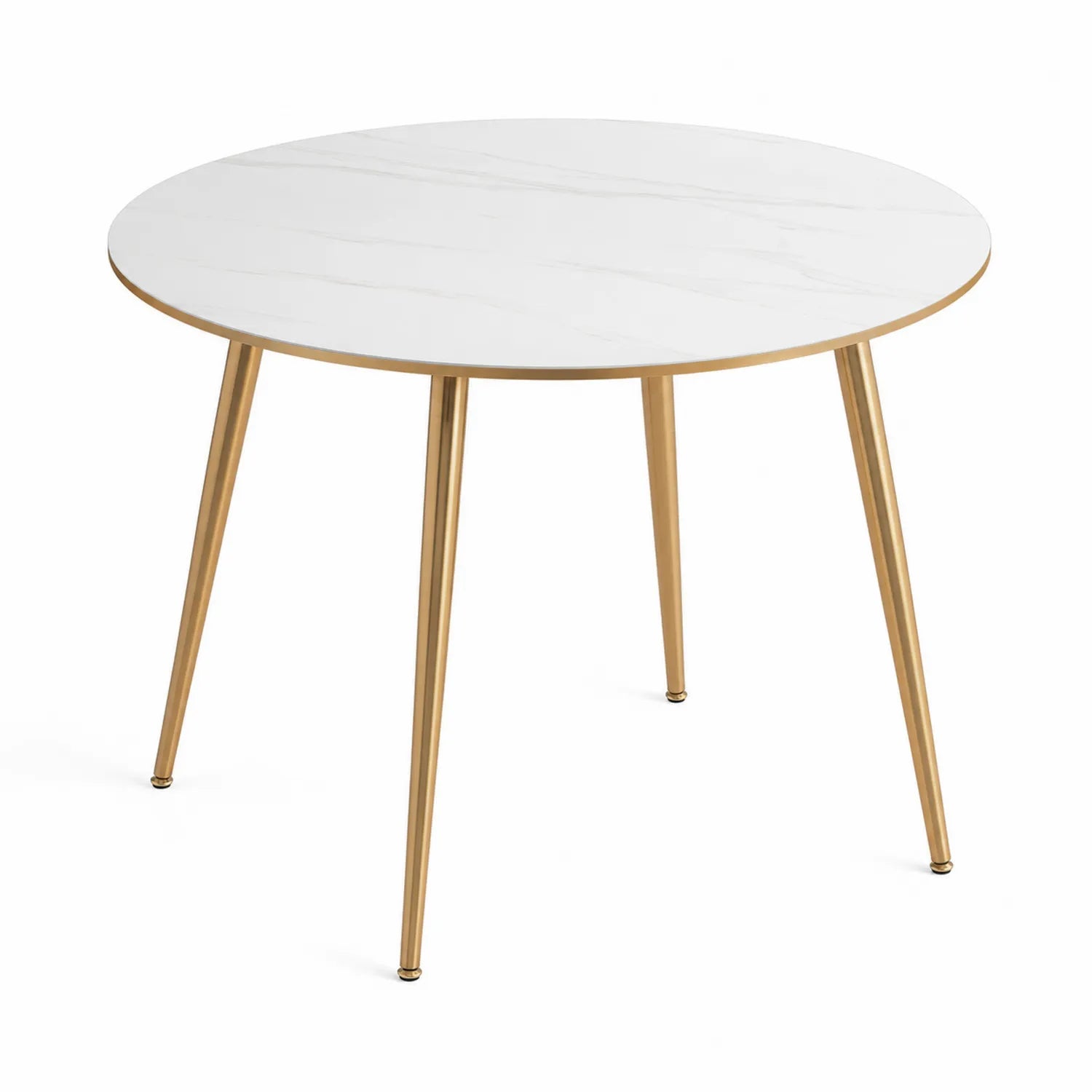 Tavolo da pranzo rotondo in marmo e metallo bianco e oro diametro 90cm
