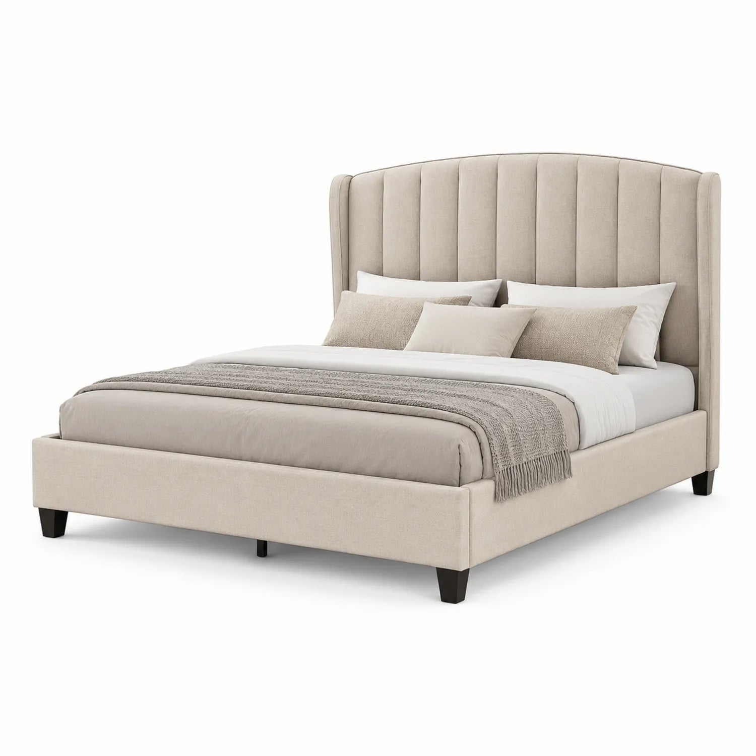 Letto imbottito in tessuto beige con testiera 160x200 cm