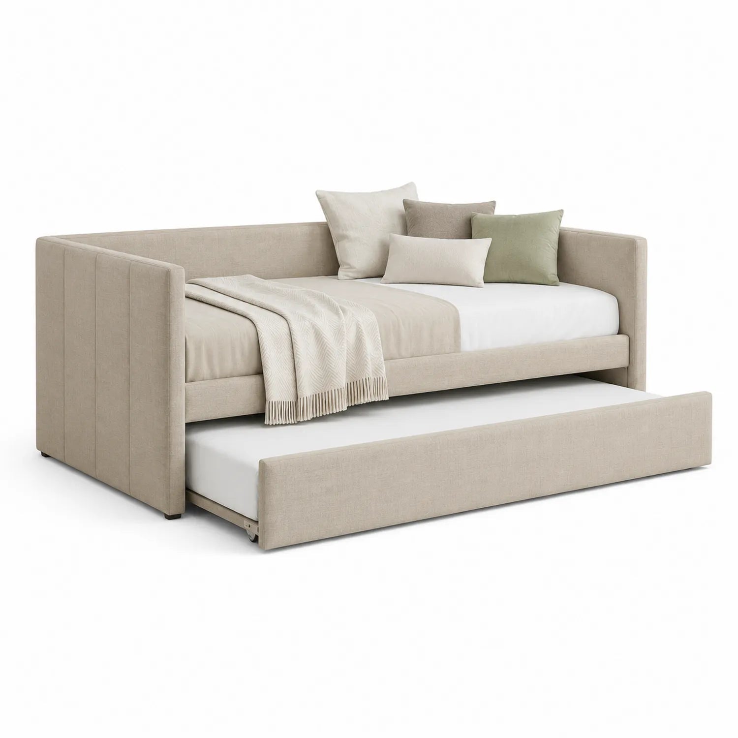 Divano Letto con Letto Estraibile in Tessuto Beige