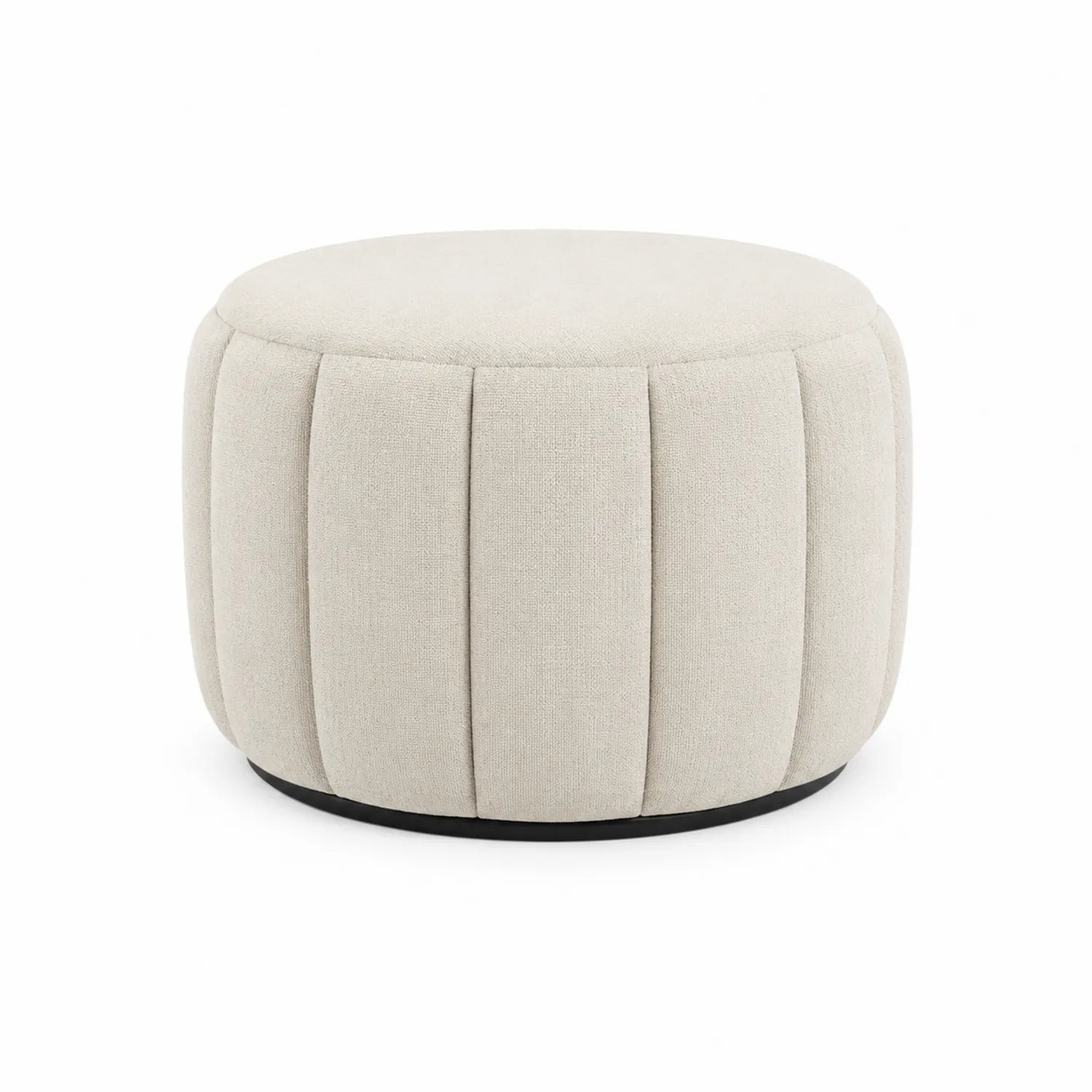 Pouf rotondo in tessuto poliestere beige 45cm