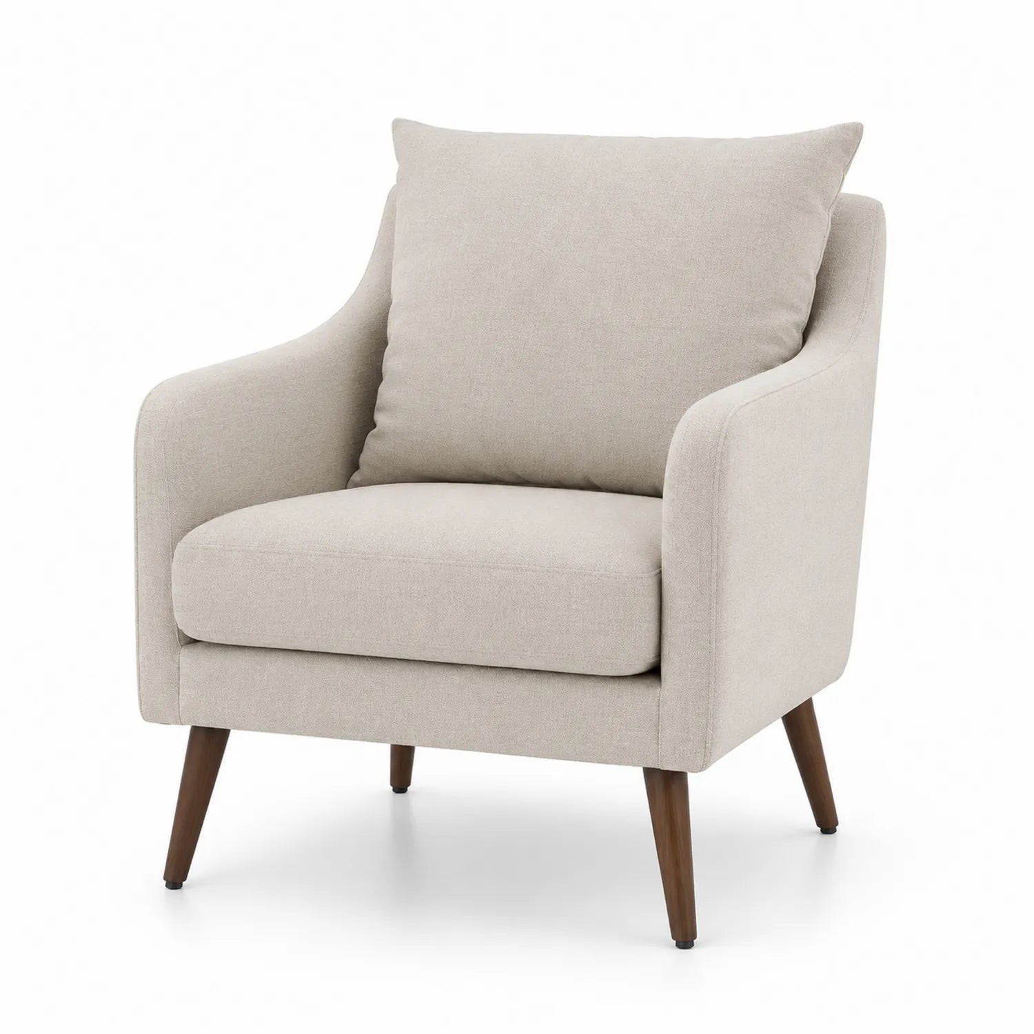 Poltrona in Tessuto Beige con Gambe in Legno