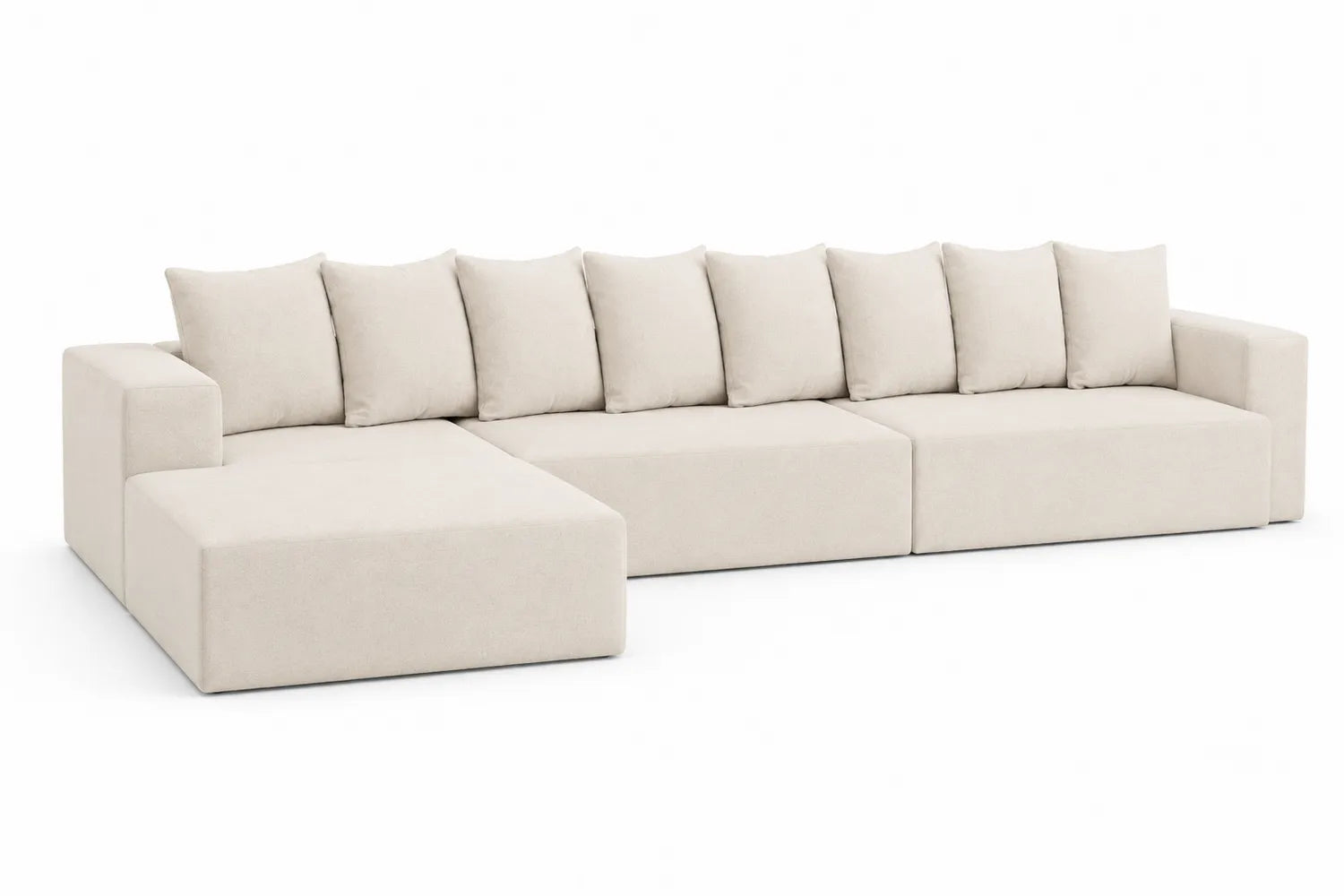 Divano angolare con chaise longue in tessuto beige