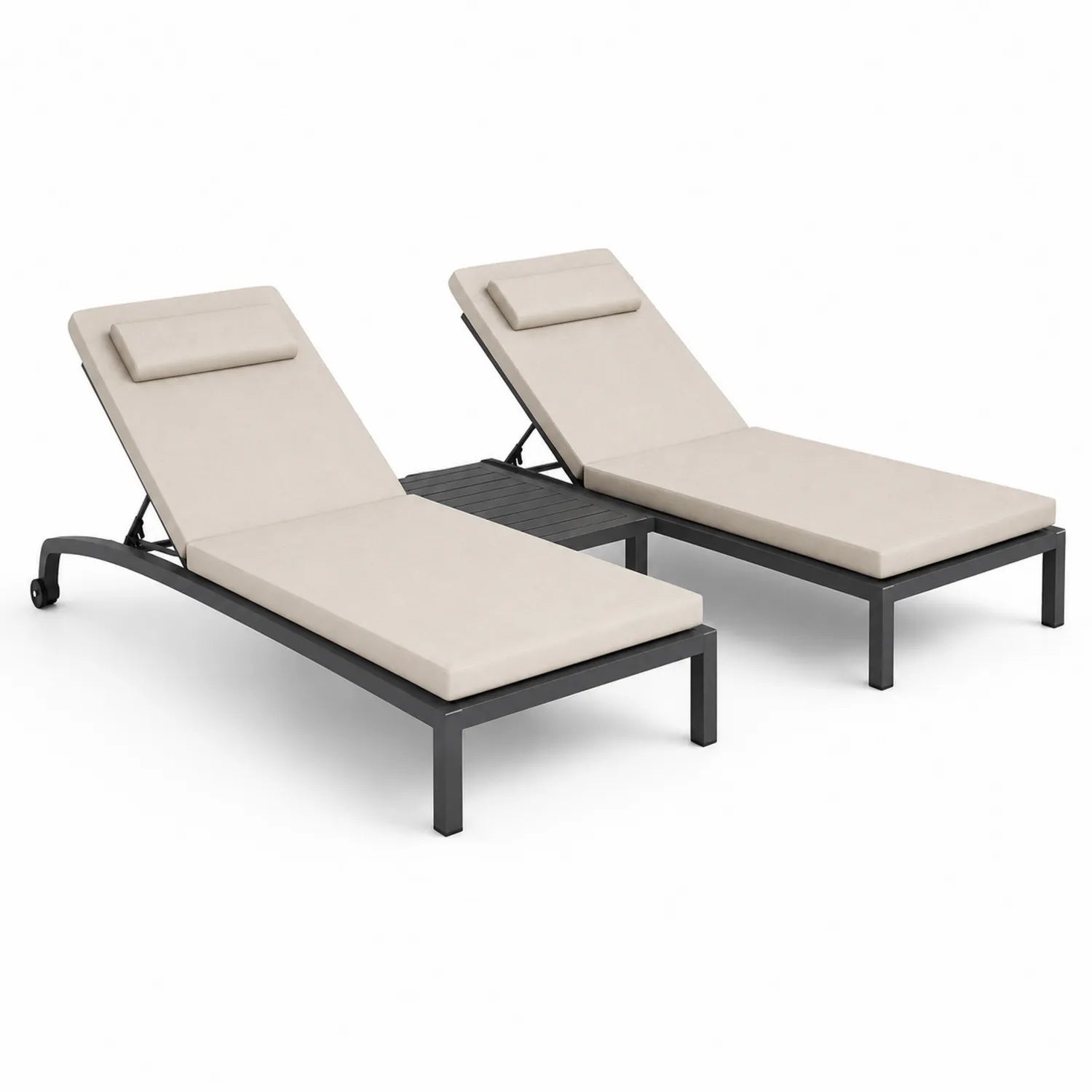 Set Chaise Longue da Esterno in Alluminio e Tessuto Beige con Tavolino