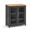 Armadio in metallo con piano in legno e ante in vetro temperato nero 100x50x86cm