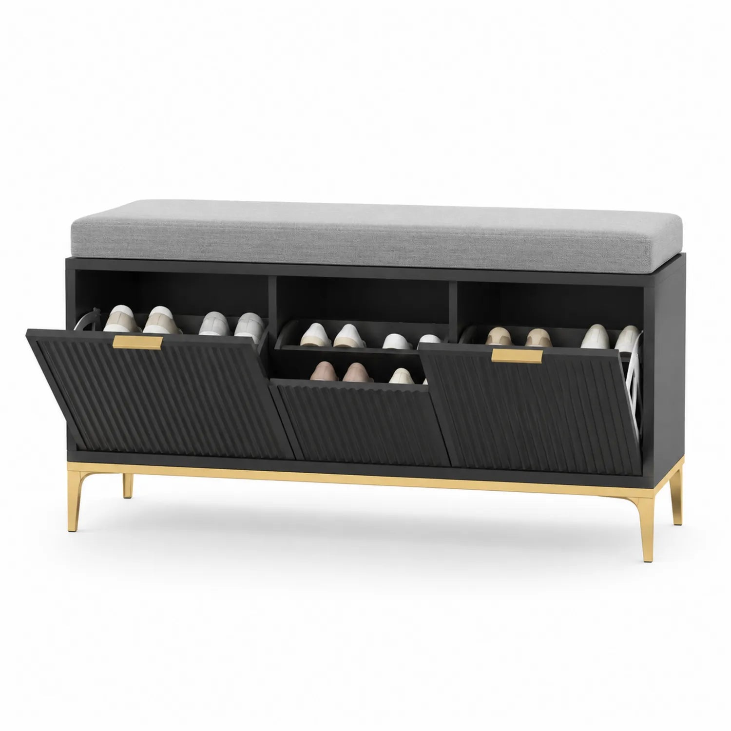 Scarpiera con Panchina in MDF e Metallo Nero Oro