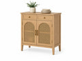 Credenza in legno con cassetti e ante in rattan
