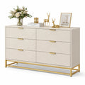 Cassettiera in legno con gambe in metallo dorato 120x40x75 cm Crema