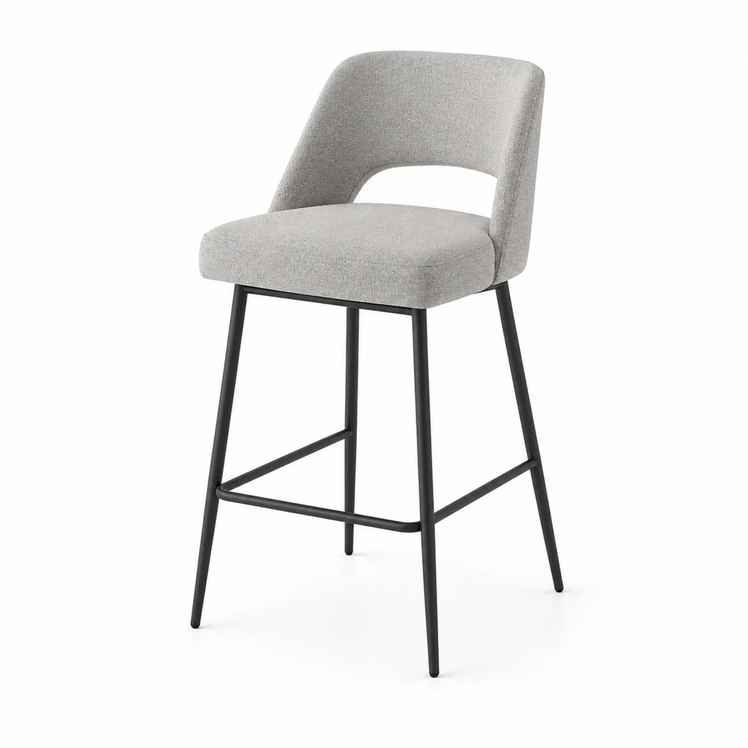 Sgabello da Bar in Tessuto Grigio con Gambe in Metallo