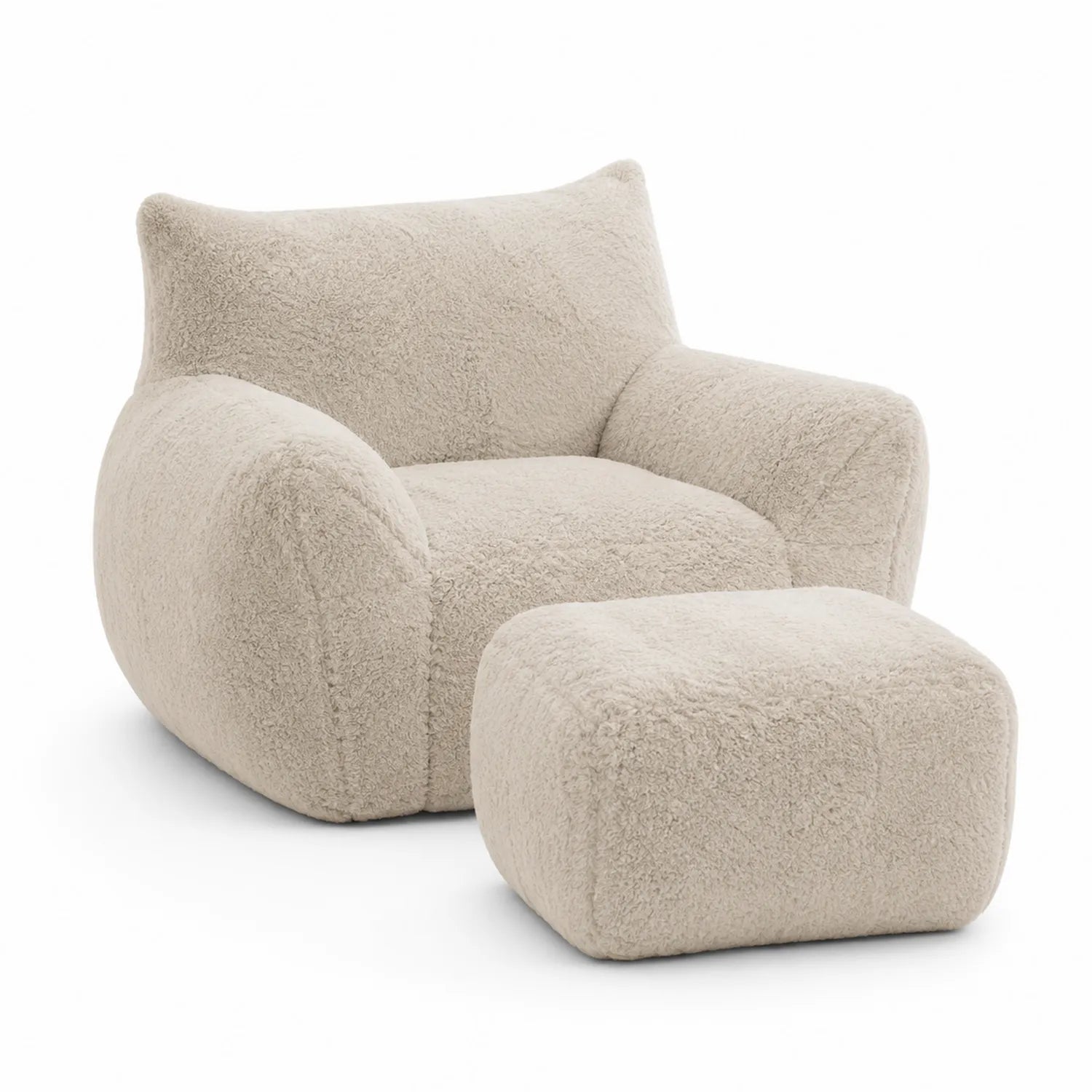 Set poltrona e poggiapiedi in tessuto shearling beige