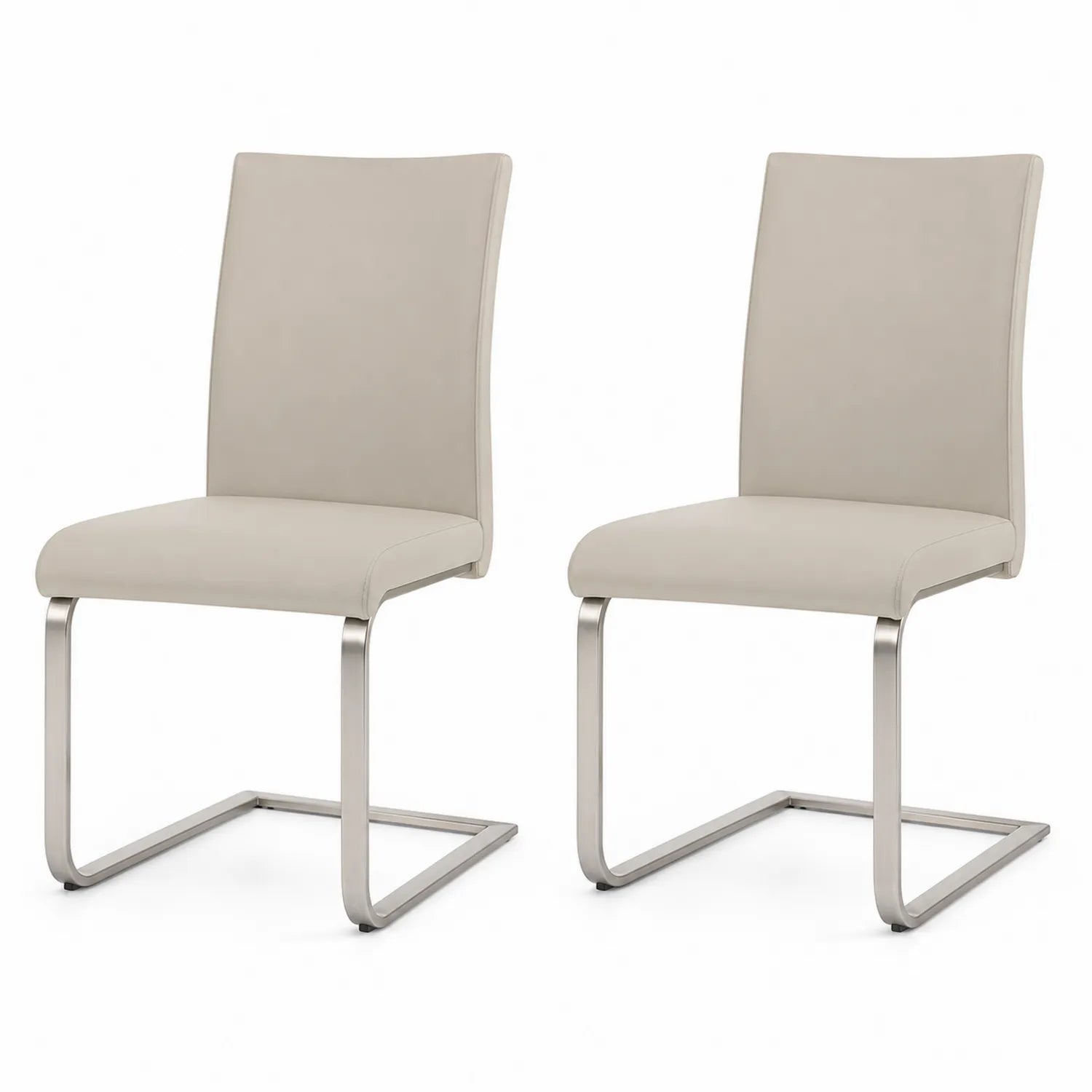 Set di 2 Sedie da Pranzo in Acciaio Inox e Similpelle Beige
