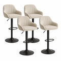 Set di 4 Sgabelli da Bar in Tessuto Beige con Struttura in Metallo Nero