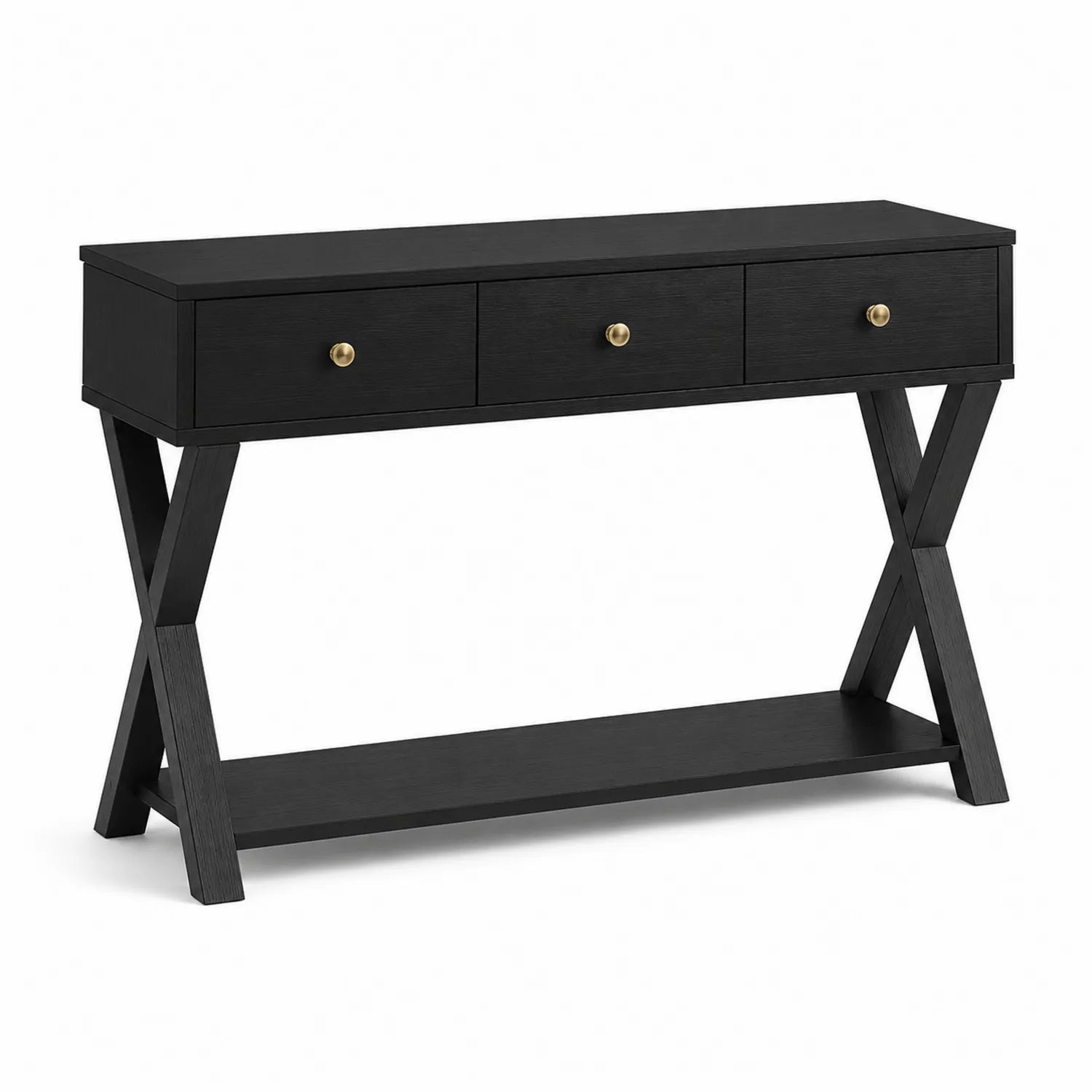 Consolle rettangolare in legno nero con 3 cassetti