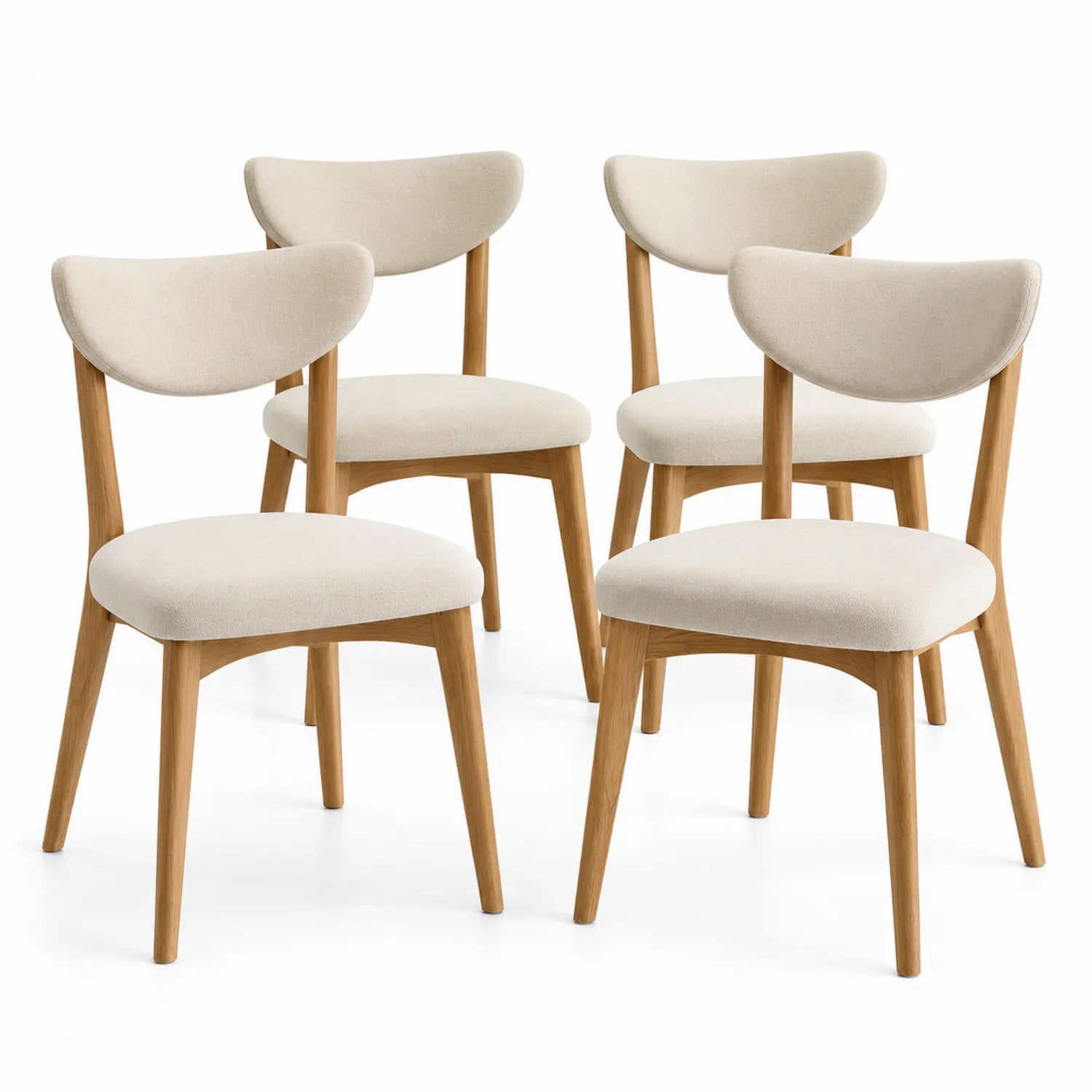 Set di 4 Sedie in Legno e Tessuto Beige