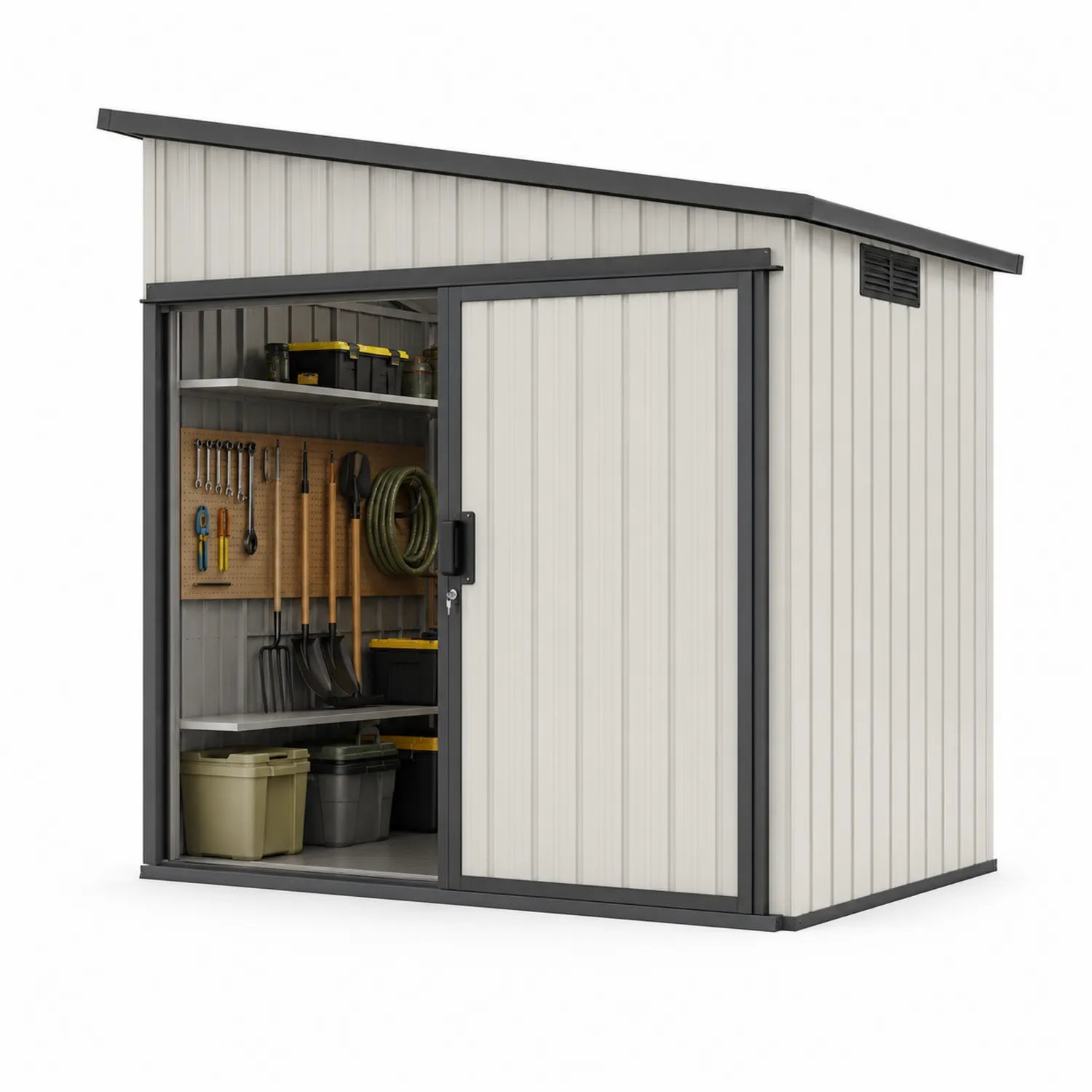 Capanno da Giardino in Acciaio con Porta Scorrevole Beige 200x150x200 cm