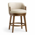 Sgabello girevole in legno con rivestimento in pelle PU crema