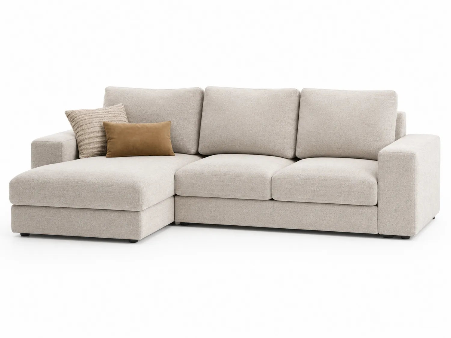 Divano angolare in tessuto poliestere beige con chaise longue