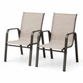 Set di 2 Sedie da Esterno in Tessuto Textilene Beige con Struttura in Acciaio