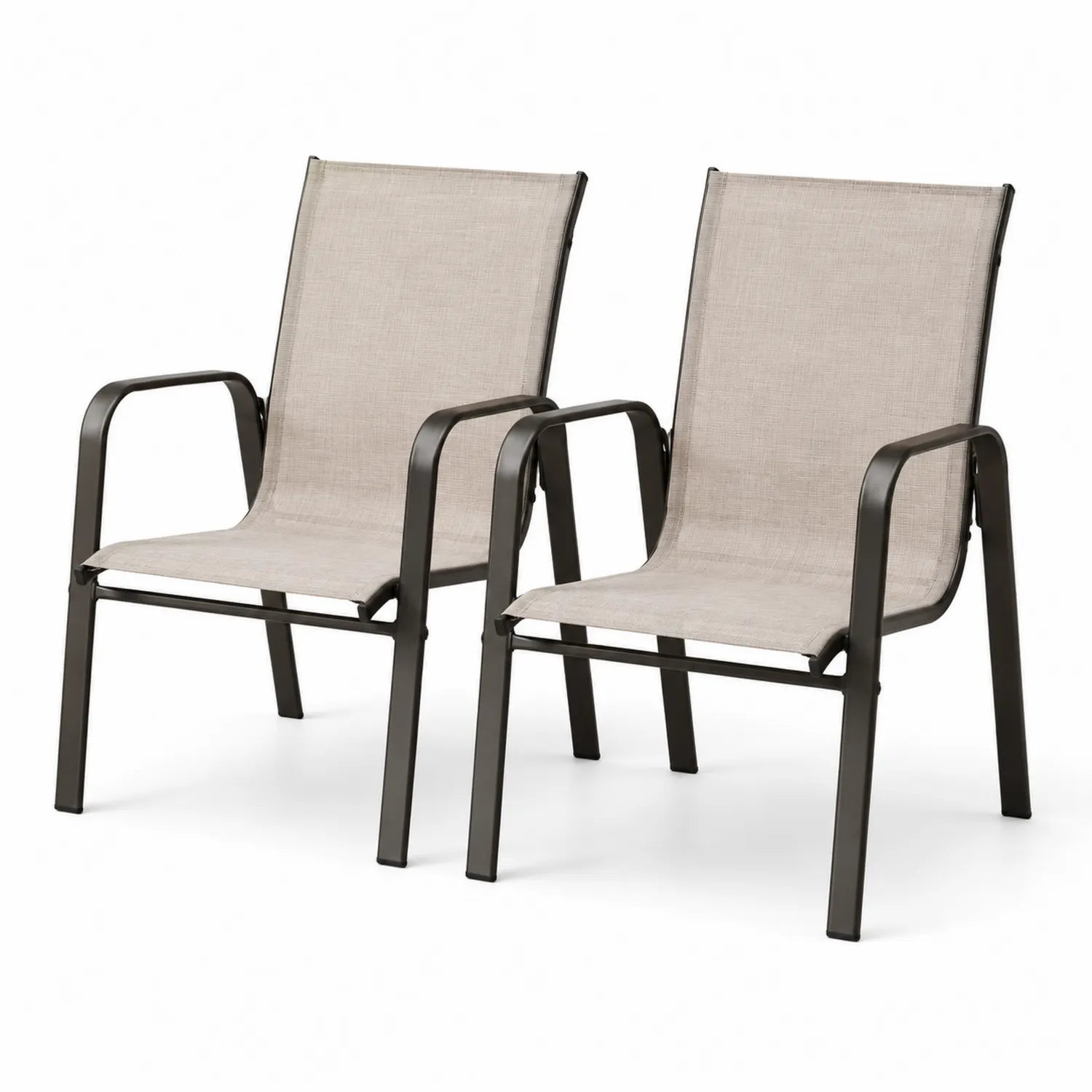 Set di 2 Sedie da Esterno in Tessuto Textilene Beige con Struttura in Acciaio