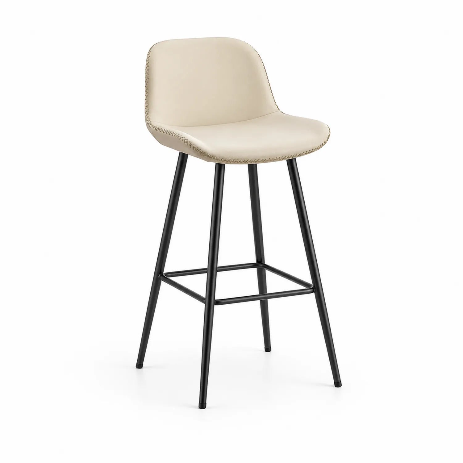 Sgabello da bar in pelle PU crema con struttura in metallo