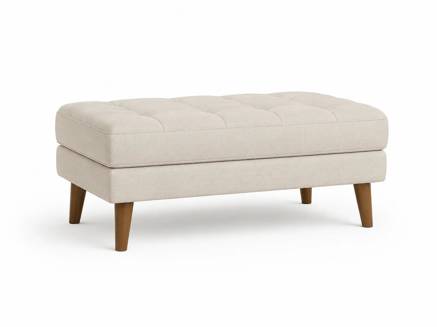 Poggiapiedi rettangolare in tessuto beige con gambe in legno