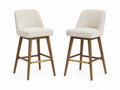 Set di 2 sgabelli da bar imbottiti con gambe in legno, tessuto bianco, altezza 75 cm