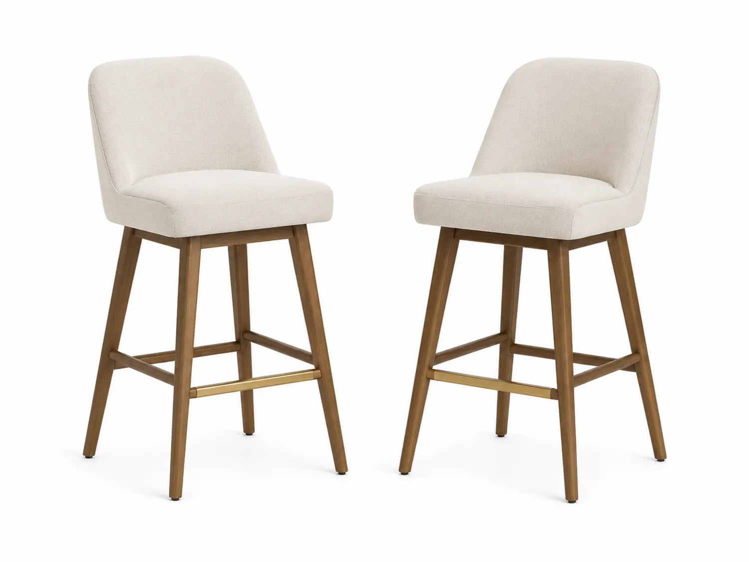 Set di 2 sgabelli da bar imbottiti con gambe in legno, tessuto bianco, altezza 75 cm