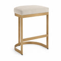 Sgabello da Bar in Tessuto Beige con Struttura in Metallo Dorato