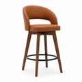 Sgabello da Bar in Pelle Sintetica Marrone con Struttura in Legno
