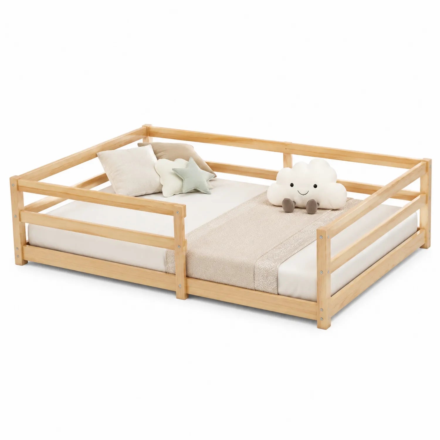 Letto per bambini in legno massello con cuscini decorativi