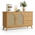 Credenza in Legno con Porte in Rattan e Cassetti