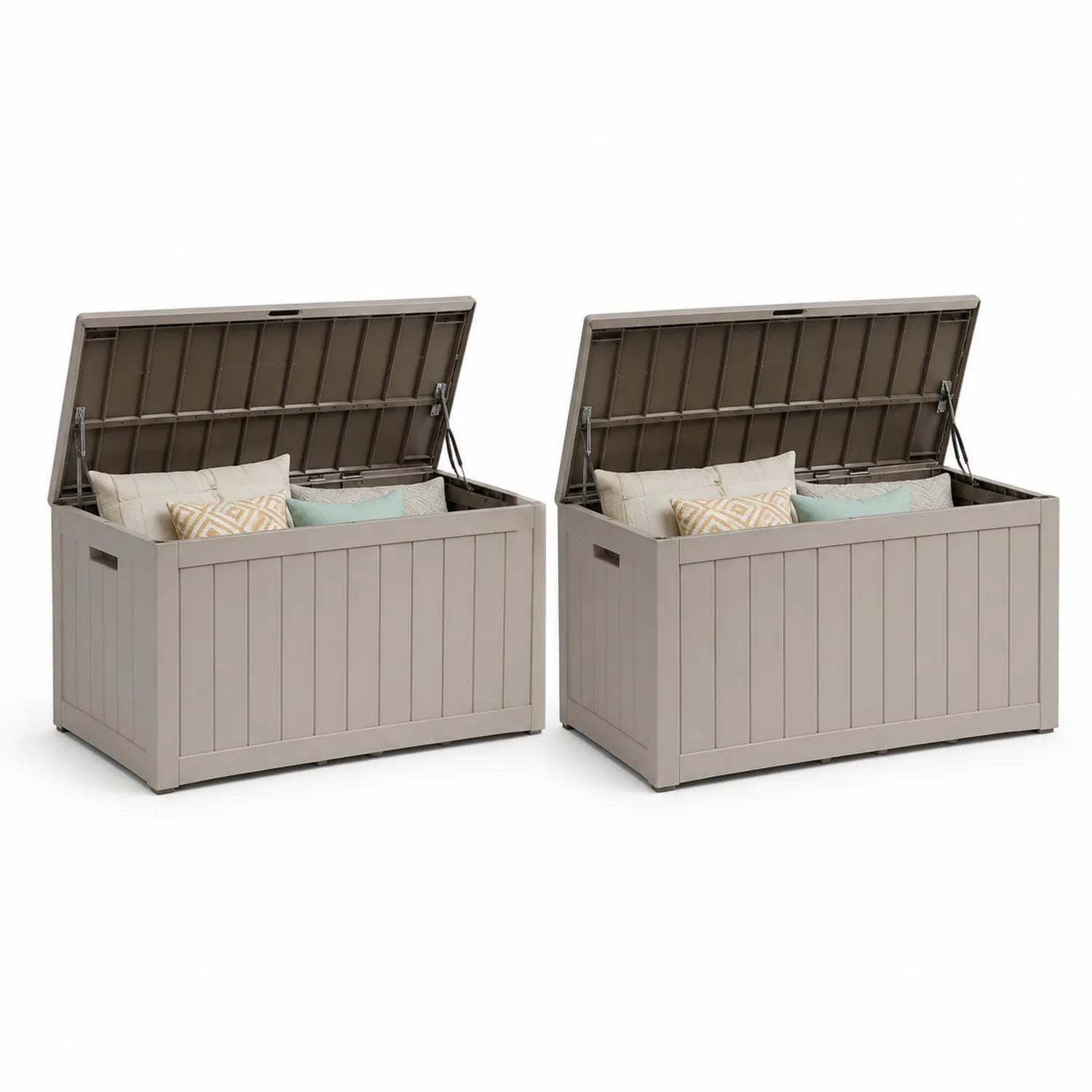 Set di 2 Bauli Contenitori da Giardino in Plastica con Pistoni a Gas Beige