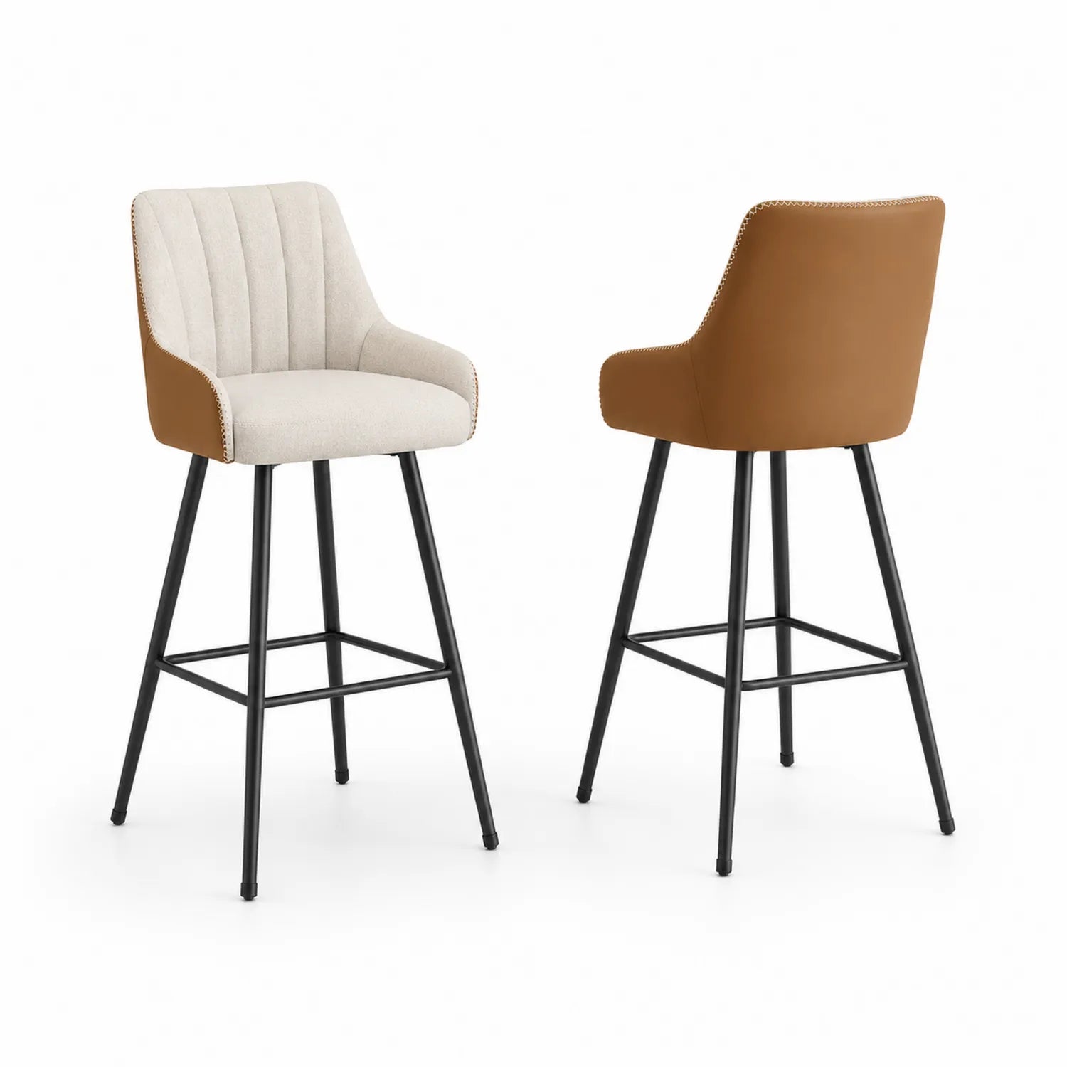 Sgabello da Bar 2 Pezzi Tessuto Poliestere e PU Schienale Alto Beige/Marrone 105 cm
