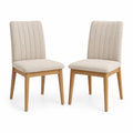 Set di 2 sedie da pranzo in tessuto poliestere beige con gambe in legno
