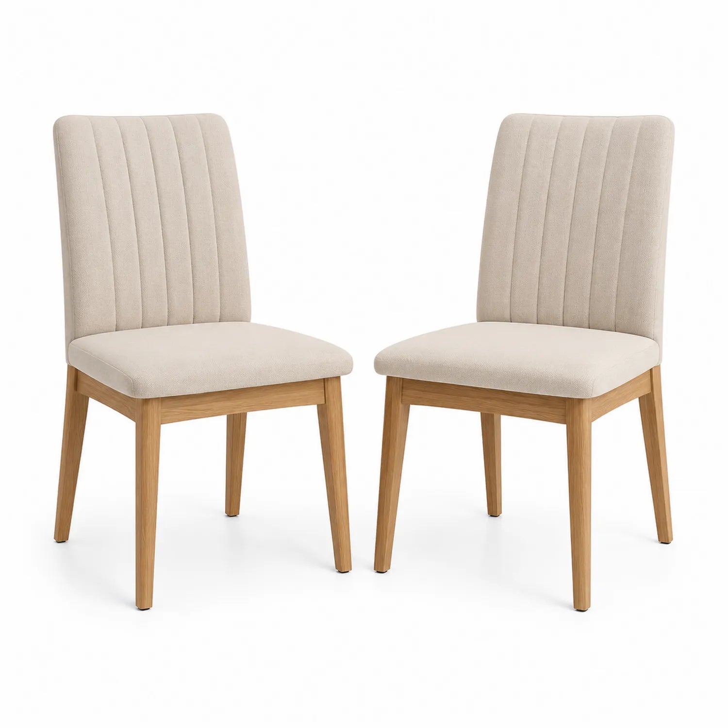 Set di 2 sedie da pranzo in tessuto poliestere beige con gambe in legno